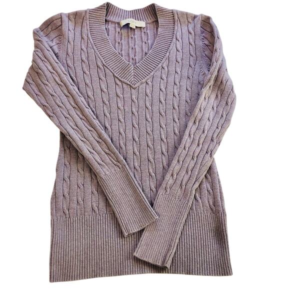 Ann Taylor Loft Lilac Cable Knit V Neck Sweater - Picture 6 of 16